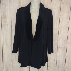 Chico’s Travelers black velvet trim open front Slink Top/ Jacket Medium
